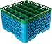 Carlisle RG25-5C413 OptiClean 25 Compartment Glass Rack with 5 Extenders, 11.9", Polypropylene, green/Carlisle Blue