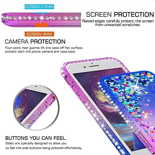 LeYi for iPhone SE 2020 Case, iPhone 7 Case,iPhone 8 Case and 2 Glass Screen Protector, Glitter Liquid Flow Luxury Clear Personalise TPU Silicone Shockproof Cover for iPhone 7/8/Se 2020 Purple Blue