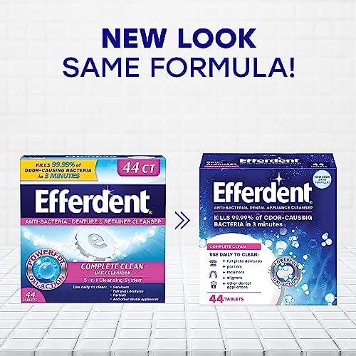 Image of Efferdent Denture Cleanser Tablets, Complete Clean, Cleanser for Retainer and Dental Appliances, 44 Count, (Pack of 12)