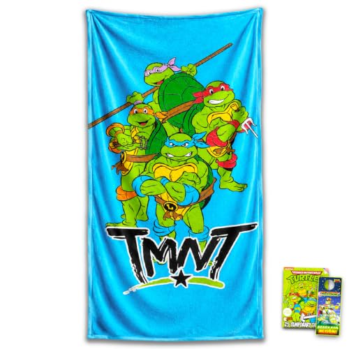 Teenage Mutant Ninja Turtles Bath Towel Set for Kids - Bundle with 27" x 54" Beach Towel Plus Tattoos, More | TMNT Bathroom Pack for Boys