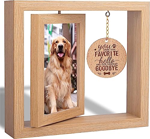 GUANKE Dog Memorial Picture Frame - Pet Loss Sympathy Gift for Women Wooden Rotating 4 X 6 Frame (Pet-02)