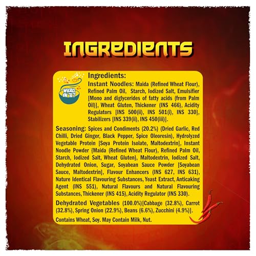 Image of Sunfeast YiPPee! Korean Fiery Hot Style Noodles, Deliciously Spicy Noodles with 5 Added Vegetables, 75gm /80 gram(Weight may vary) (Pack of 4)