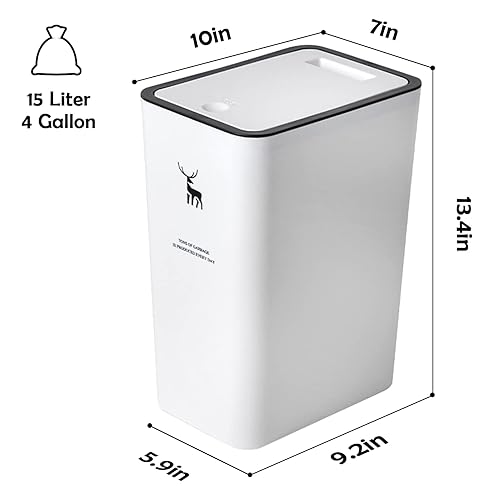 Miniatura 2 de XPIY Bote de basura con tapa, paquete de 4 botes de basura de 4 galones15 litros con parte superior de presión, bote de basura pequeño a prueba de