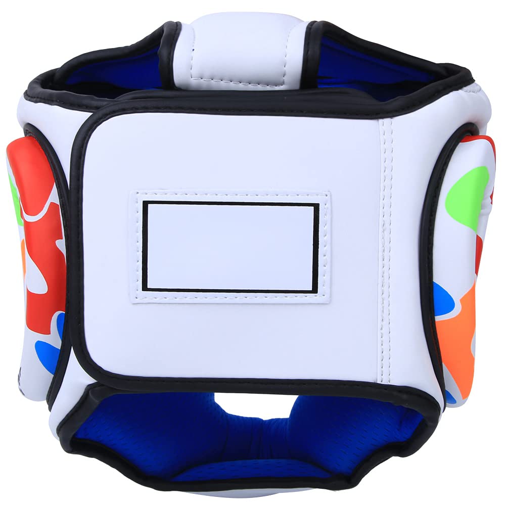 HERCHR Copricapo per Bambini Graffiti per Boxe, Protezioni per Teste di Kickboxing, Equipaggiamento Protettivo per Sparring, Muay Thai E Taekwondo(Bianco)