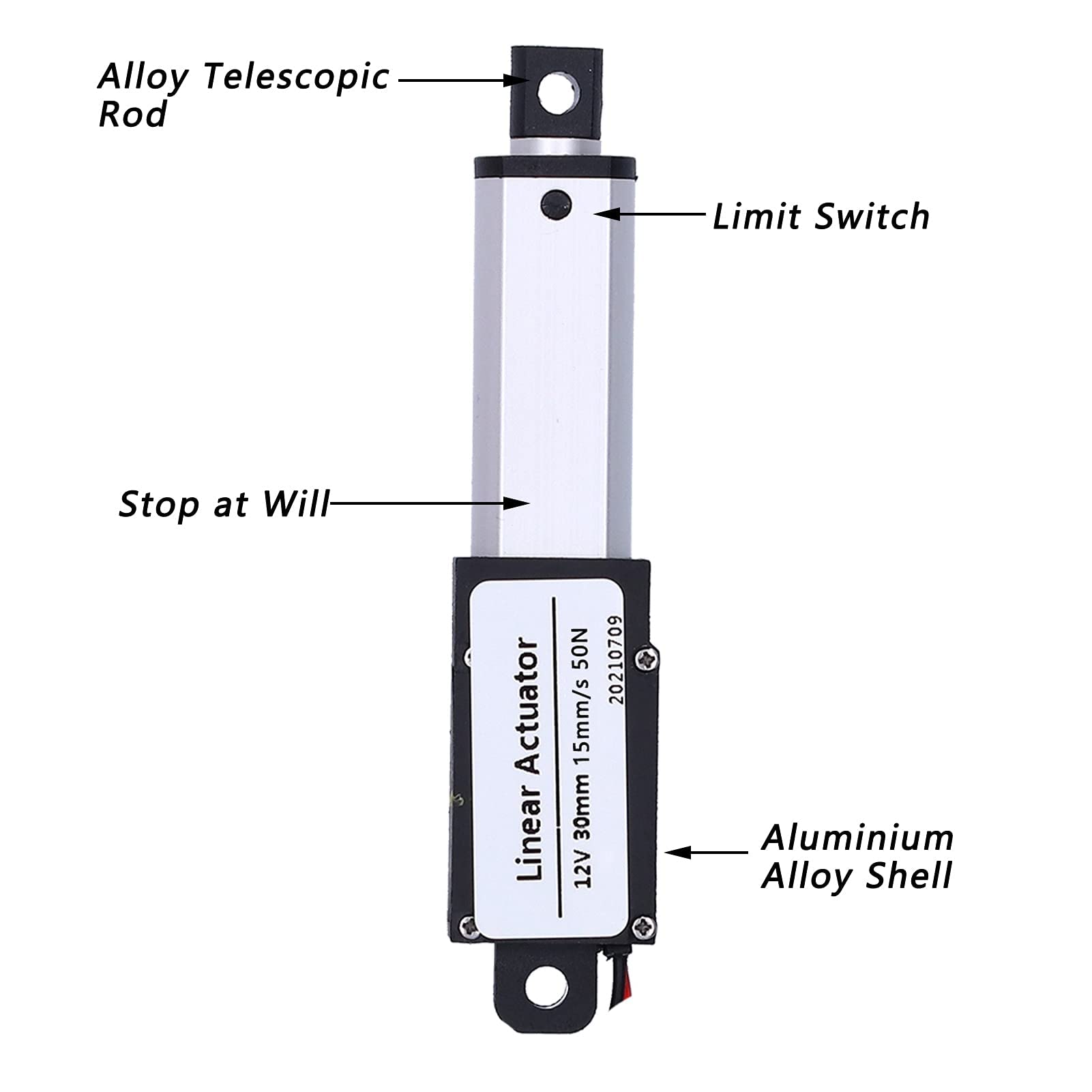 DC12 V Actionneur Linéaire à Course de 30mm Annulation de Bruit Étanche Mini Actionneur Linéaire Électrique (Course 30mm-15mm/s-50N)