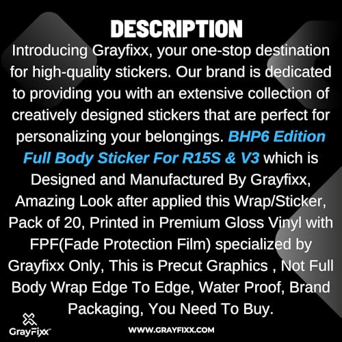 Image of Grayfixx BHP6 Full Body Sticker for R15S & V3 | Made in Premium Gloss Vinyl with FPF(Fade Protection Film), Water Proof, Precut Sticker, Pack of 1 Both Side with 2 Years Guarantee