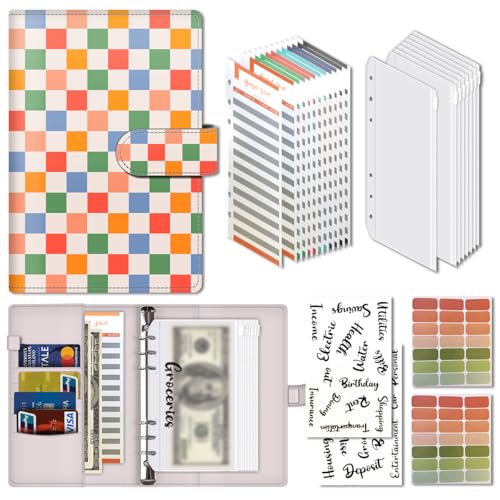 Classeur budgétaire A6 en cuir synthétique avec enveloppes zip pour organiser l'argent
