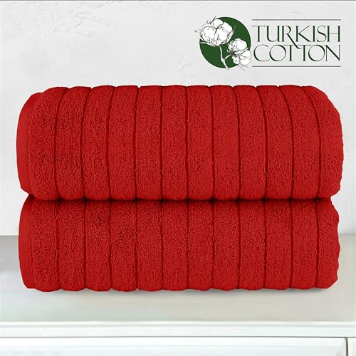 Image of Elegant Comfort 100% Turkish Cotton Corduroy Ribbed Luxury Soft 2 Pack Bath Towels 27 x 54 Inch - Ultra Plush, Absorbent, Quick Dry, Hotel Spa Quality Towels for Bathroom Essentials, Red