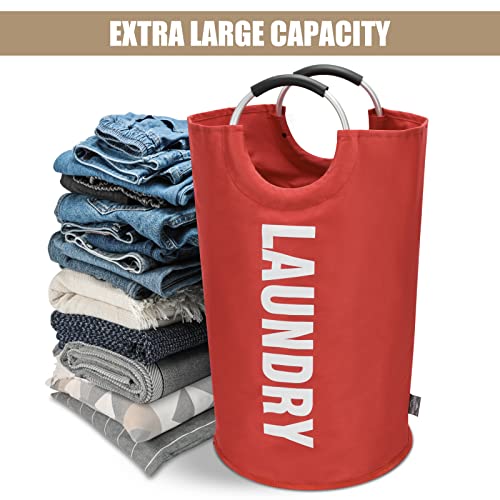 Dokehom 95L Large Laundry Basket, Collapsible Laundry Bag, Freestanding Tall Clothes Hamper, Foldable Washing Bin (Red) #TOP5