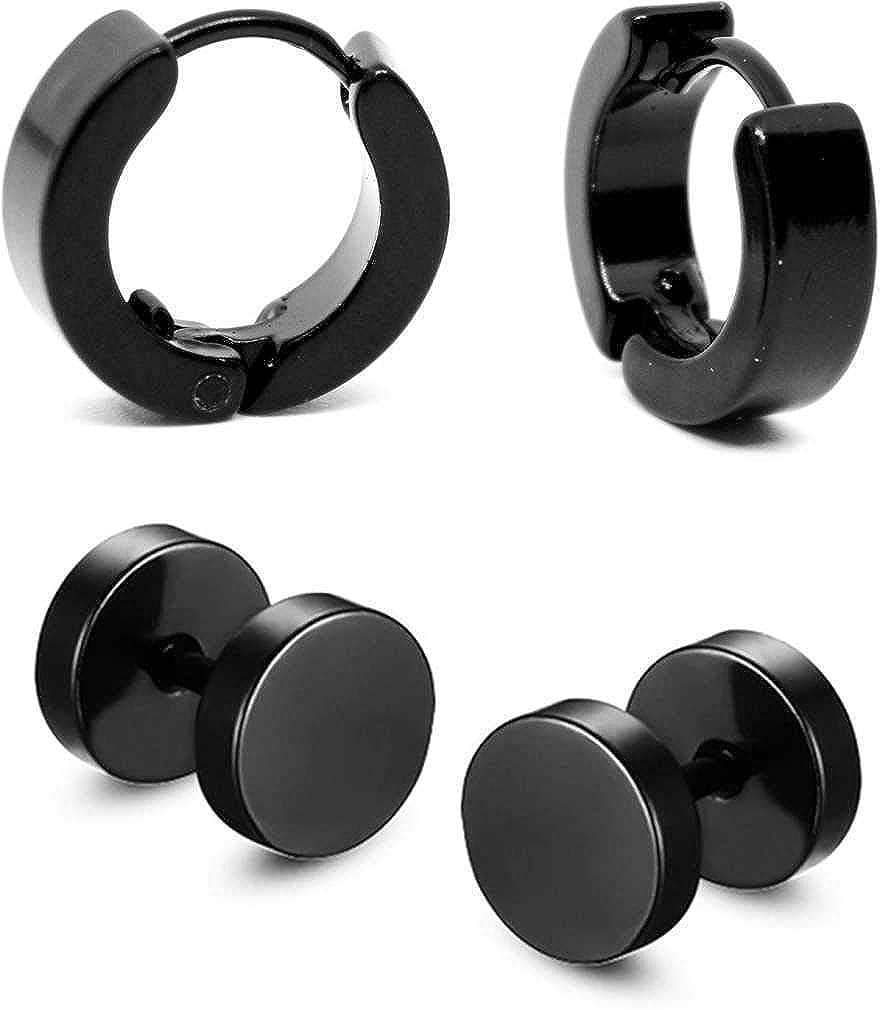 Mens Stainless Steel Black magnetic Piercing Pressing Screw Tops Bali Stud Ear rings Combo Earing Pierced Hoop Earrings for men boys boyfriend girls Kids Women MENS EARRINGS COMBO M43-image-2