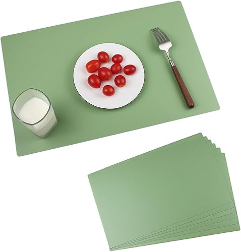 Juego de 6 manteles individuales de plástico verde salvia, lavables para mesa de comedor, exteriores, interiores, impermeables, rectangulares,