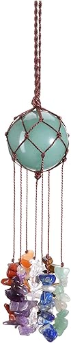 CrystalTears Adorno colgante de cristal curativo de aventurina verde, bola de piedra de cristal hecha a mano, borla, adorno de pared Feng Shui,
