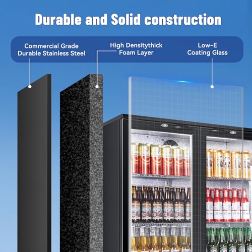 Image of Tylza Back Bar Cooler With 2 Glass Doors, 200L Under Counter Back Bar Refrigerator with LED Lighting, Safety Locks, Counter Height Bar Beverage Cooler for Beer, Soda Drinks, Wine, Black