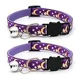 2 Pack Safety Cat Collars Quick Release with Bell & Reflective Cat Collars with Bells (Purple)