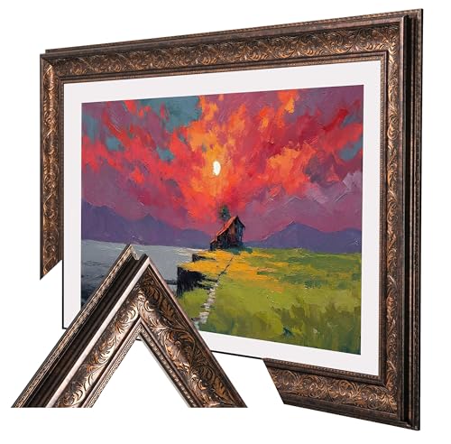 Vintage Dark Walnut TV Frame – Carved Decorative Bezel for Wall Mounted Flat Screens – Universal Fit for All TVs (85 inch)