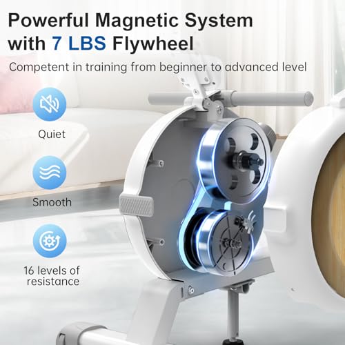 JOROTO Rowing Machine, Magnetic Rower Machines for Home Use 330 LB Weight Capacity, 16 Levels Resistance Bluetooth Rowing Machines with Dual Slide Rail, LCD Monitor and Tablet Holder - Image 3