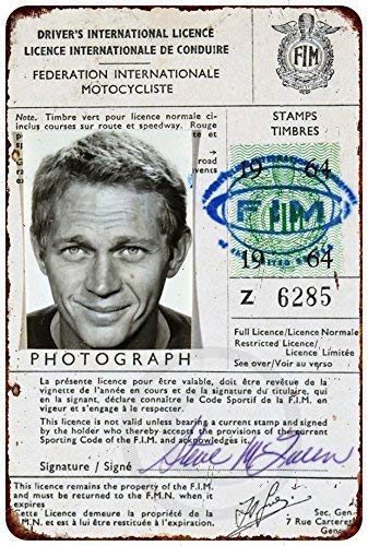 EpochSign Steve McQueen Plaque Vintage en Aluminium pour Licence de Moto 30,5 x 20,3 cm