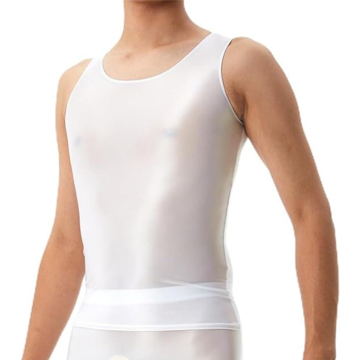 RuiChy Herren glänzende Crop-Tops, ärmelloses dehnbares Tanktop glatt und glänzend, schlankesuniertesdurchscheinendes Muscle-Top Streetwear-Stil, rundhalsiges nahtloses durchscheinendes Disco-Shirt