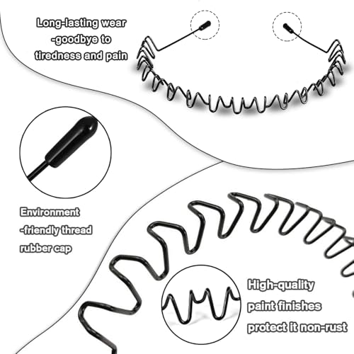 Faixa de cabelo masculina de metal ondulada unissex, faixa de cabelo preta em ziguezague, acessórios