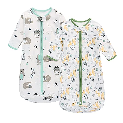 Miracle Baby Long Sleeve Sleep Sack 6-12 Months 2 Pack Wearable Blanket Baby 100% Cotton Sleeping Bag for Newborn Infant Toddler