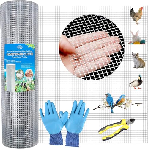 Hardware Cloth 1/2 Inch 48in x 100ft 19Gauge Hot-dip Galvanized Wire Mesh Roll Chicken Wire Fencing Rabbit Wire Gopher Wire Mesh for Underground Snake Fencing