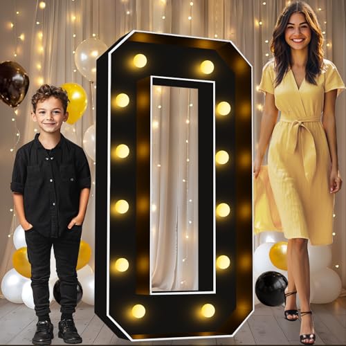 Image of Pooqla 4FT Marquee Light Up Letters, Black Large Letter O Party Decorations | LED Marquee Letters 4 Feet Tall, Black Giant Mosaic Letters Gift for Boys Men Birthday Anniversary Wedding Decoration