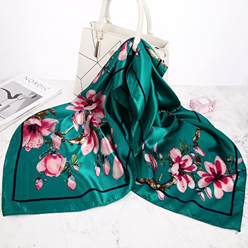 Doobo 3 Pcs 35 Inches Silk Scarf Satin Head Scarf Hair Scarf Silk Head Scarf Silk Bandana Silk Hair Wrap Neck Scarf Square Scarf For Women Girls(Aquamarine,Navy,Khaki) #TOP4