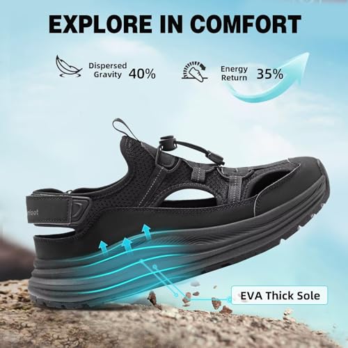 Men's Orthopedic Close Toes Hiking Sandals: Plantar Fasciitis Arch Support Adjustable Hook Loop Strap Athletic Sport Shoes, Comfortable Casual Camping Waterproof Summer Walking Sandals2