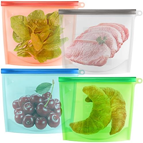 Reusable Silicone Food Storage Bag Set of 4, maxin Silicone Preservation Bag Airtight Seal Food Storage Container for Fruits Vegetables Meat Preservation Airtight Container Versatile Cooking Kitchen