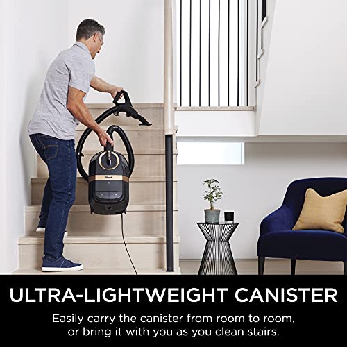 Shark Cz2001 Vertex Canister Vacuum, Bagless, Corded, With Self-Cleaning Brushroll & Duoclean Powerfins, Hepa Anti-Allergen Filter, Multiflex Technology, 2 Attachments & Led Headlights, Black & Copper #TOP6