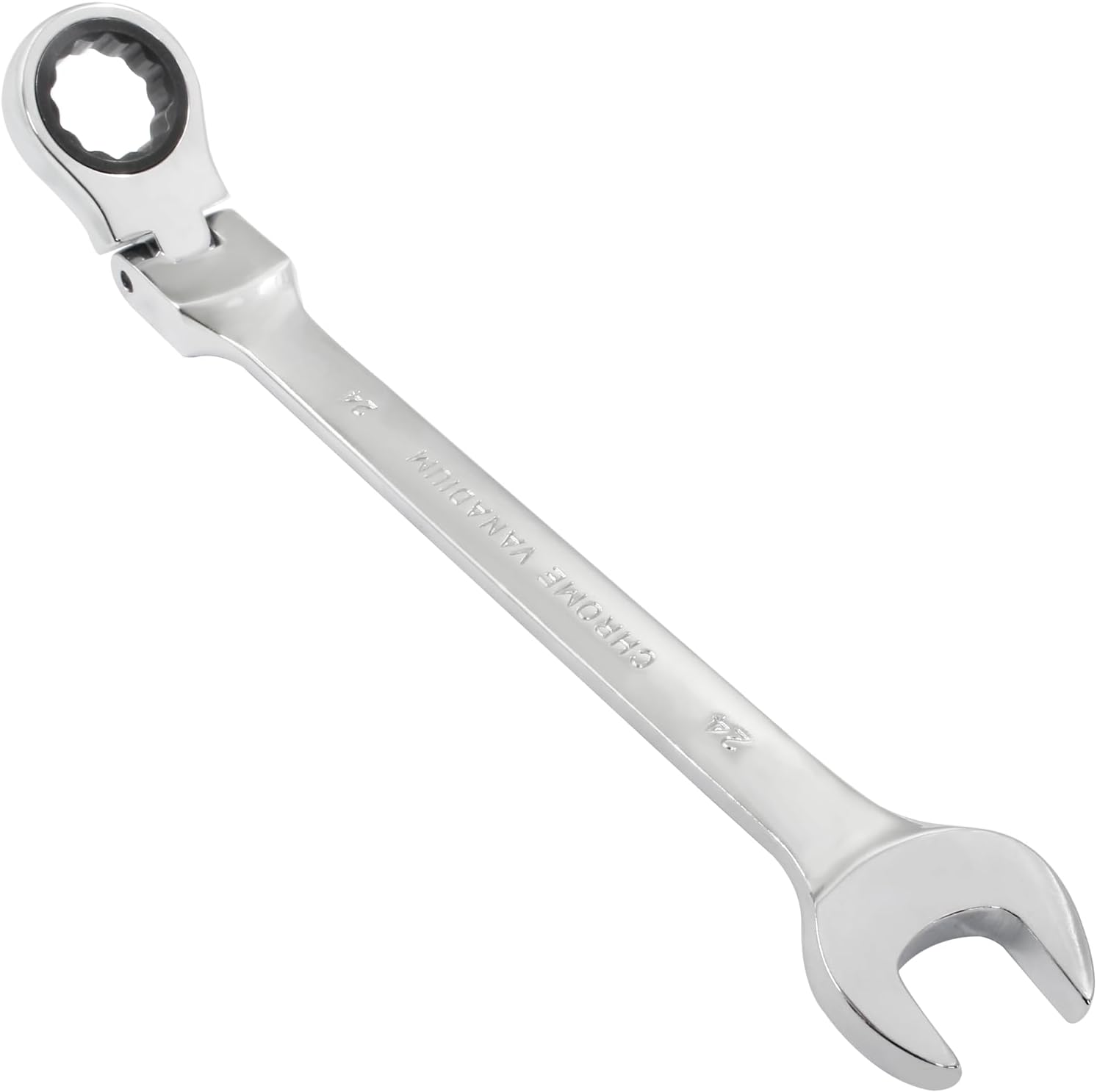 Piutouyar 24mm Flex-Head Ratcheting Wrench, Professional Metric Ratchet Wrench Combination Wrench Box Ended Spanner Tool for Projects Repair(5° Movement and 72 Teeth 12 Point, CR-V)