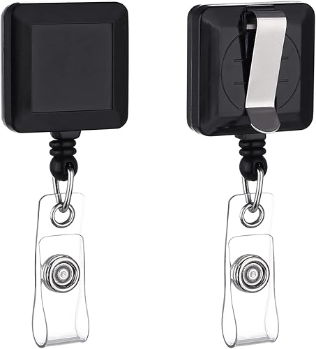QREEL Carretes retráctiles con clip para cinturón, soportes cuadrados retráctiles para tarjetas de identificación para empleados de oficina (negro,