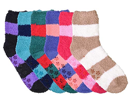 Mamia 6 Pairs Womens Cozy Slipper Socks Fuzzy Sock Multi Color (Style 1)