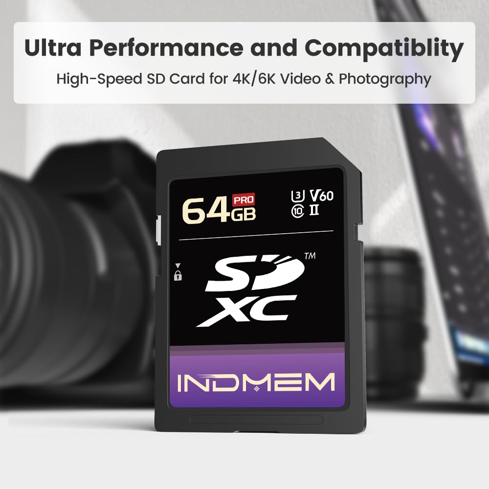 64 GB SD-Karte, 2 Stück, UHS-I V60 U3 SDXC-Speicherkarte, Hochgeschwindigkeitslesung bis zu 280 MB/s, V60-Speicherkarten für professionelle Kamera, 4K/6K-Video