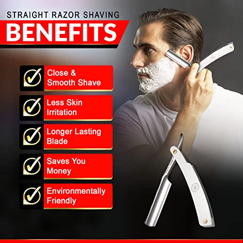 Best Stainless Steel Straight Razor - Shave Ready Straight Edge Razor, Stainless Steel + Powdered Steel Straight Razor For Men, Barber Approved Straight Razor, Leather Case, Close Shave, Great Gift #TOP1