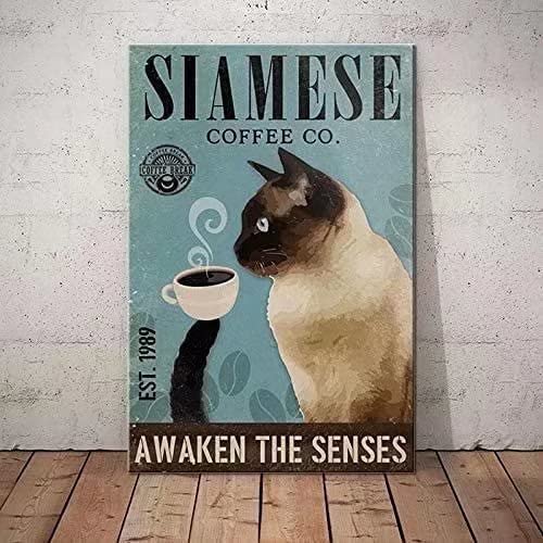 Siamese Cat Retro Metal Tin Signs Siamese Coffee Co. Awaken The Senses Restaurant Cafe Living Room Kitchen Home Bar Decoration Art Wall Printing Poster Plaqu