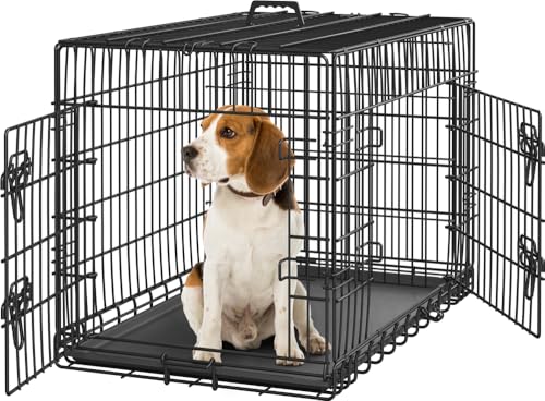 Yaheetech Gabbia per Cani Gatti Kennel in Metallo Cuccioli Pieghevole con Vassoio Rimovibile Doppia Porta e Divisorio Regolabile 92 × 56,5 × 63 cm Nero