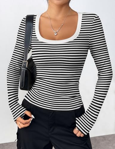 Zeagoo Women's Long Sleeve Scoop Neck Shirts Casual Slim Fit Rib Knit Tops Summer Fall Basic Business Work Tee2