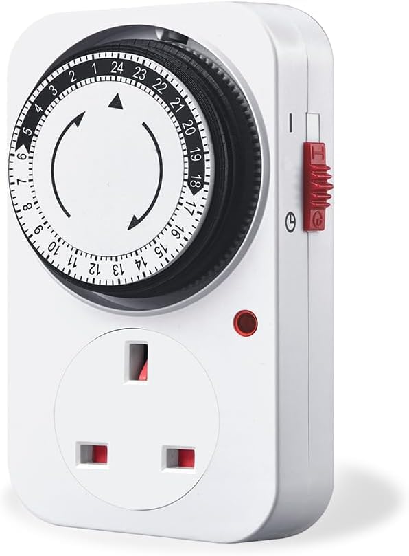 24 Hour Mechanical Timer Plug Socket Programmable UK 3-Pin Timer Switch with 15-Minute Intervals Switch,Energy Saving Plug Time 13A 3120W Home Security Controller for Indoor Lights,Lamps and Home