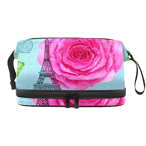 Trousse de Maquillage pour Femme Trousse cosmétique,Tour Eiffel Fleurie Rose,Sac Organisateur cosmétique Sac de Maquillage de Voyage Portable