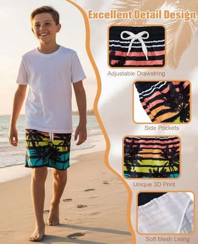 Image of Cozople 7-16T Teen Boys Swim Trunks Quick Dry UPF 50+ Swimwear Bathing Suit for Big Boys Beach Swim Boards Shorts
