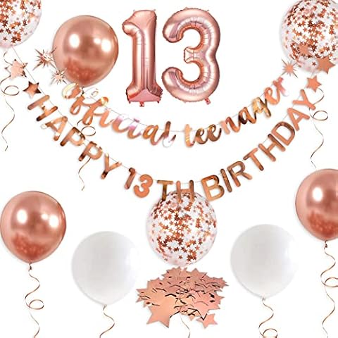 Rose Gold 13th Birthday Decorations Number 13 Circle Dot Twinkle Star Banner Garland Metallic Hanging Streamer Bunting for Thirteen Official Teenage Girls 13 Years Old Birthday Balloon Party Supplies Cover
