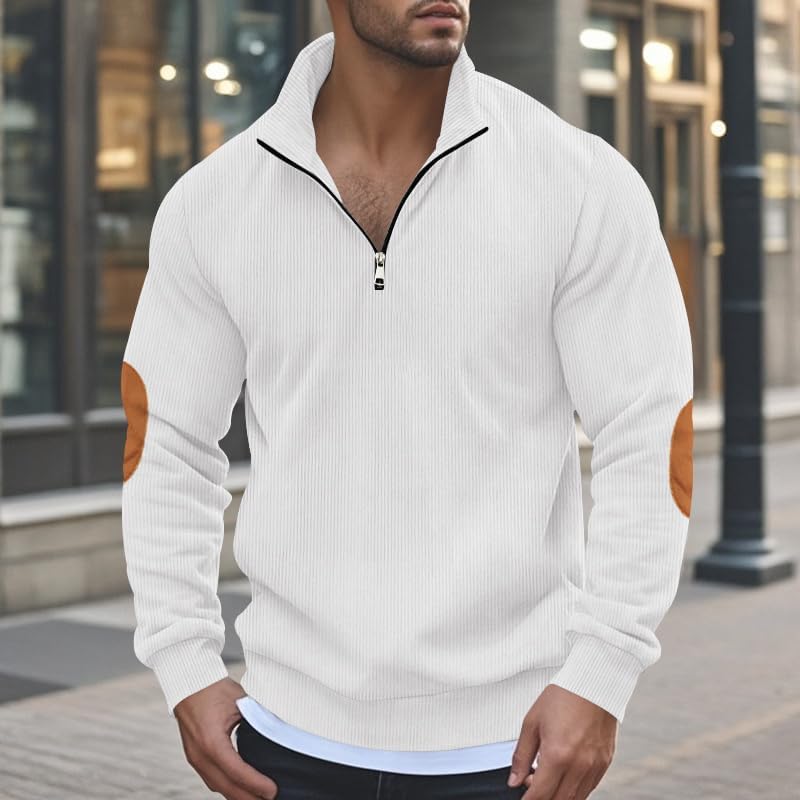 Mens Corduroy Sweatshirt Casual Half Zip Pullover Long Sleeve Shirt Fashion Solid Color Loose Stand Collar Clothing
