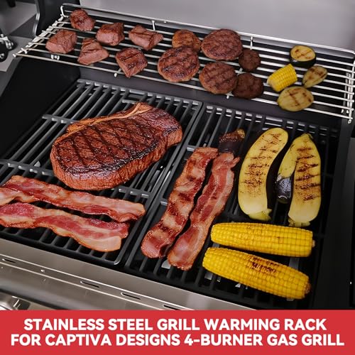 Image of Warming Rack for Captiva Designs 4-Burner Propane Gas BBQ Grill, GR001 Grill Warming Rack for Captiva Designs Accessories, Stainless Steel Upper Rack with Side Burner