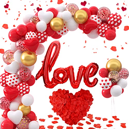 Décorations Saint Valentin, 500 Petales de Roses Rouge, Guirlande Ballon Rouge Ballon Coeur, XXL Ballon LOVE de Décoration Romantiques pour Mariage Fiançailles Anniversaire Saint Valentin Cover