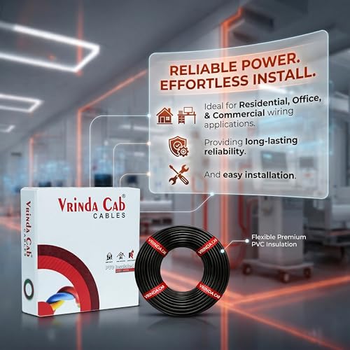 Image of VRINDA Black 1mm 90 Meter Electrical Wire | FR PVC Insulated Flexible CCA Copper Cable for Home, Office & Industrial Wiring | High Durability & Safe Performance