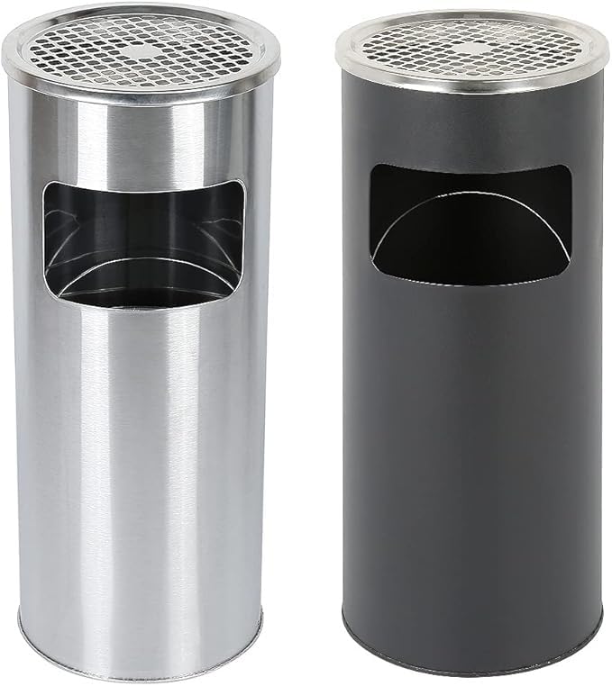 Cenicero redondo de acero inoxidable con cubo interno de 30 L, acabado lacado, uso en exteriores e interiores, duradero, diseño moderno, fácil de limpiar, perfecto para espacios públicos
