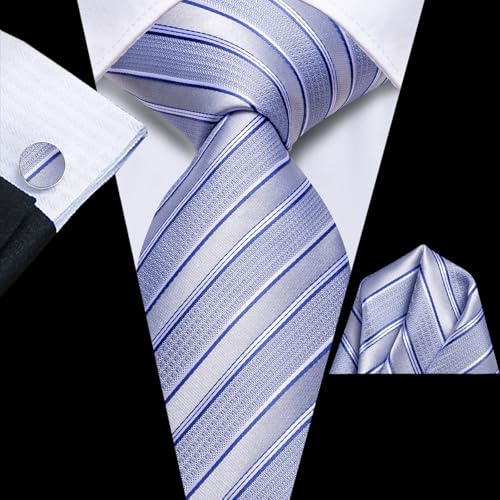 Image of Dubulle Silk Ties Set for Men Formal Paisley Striped Necktie Pocket Square Cufflinks 3PCS Sets Wedding Business Party