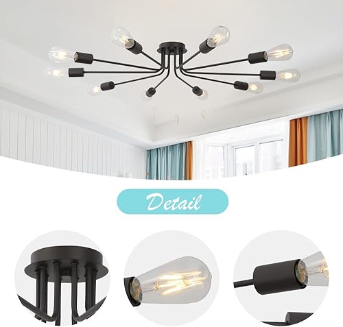 Miniatura 7 de Lámpara de techo moderna semi empotrada industrial 10 luz vintage aceite caucho bronce Sputnik lámpara iluminación industrial cocina lámpara