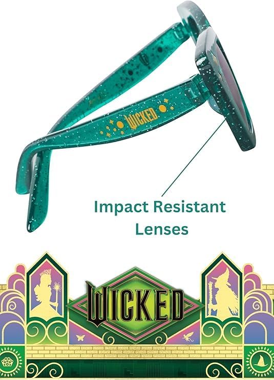 Wicked Sunglasses for Kids | Officially Licensed Elphaba Dark Green Glitter Shades | UV 400 | One Size Fits Most Kids3